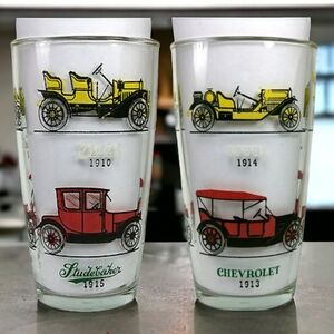Vintage ANCHOR HOCKING (qty 2 ) 7" Vintage Cars Glass Cocktail Shaker No…